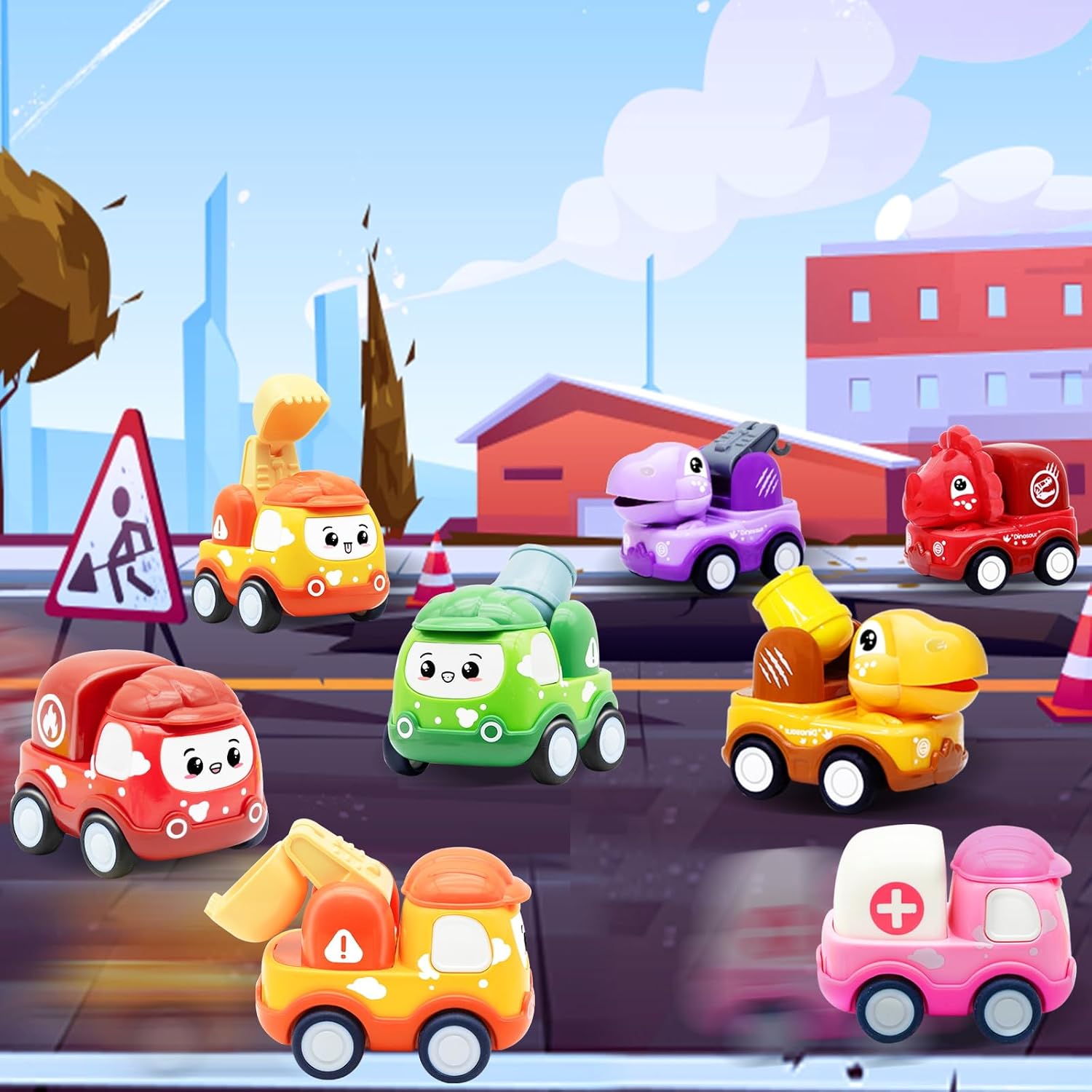 12 Pack 3.8" Jumbo Easter Eggs Filled with Pull Back Cars, Large Easter Eggs Filled Dinosaur Construction Vehicles Toys Easter Basket Stuffers for Toddlers Kids Boys Girls Fillers Party Favors Gifts - Image 4