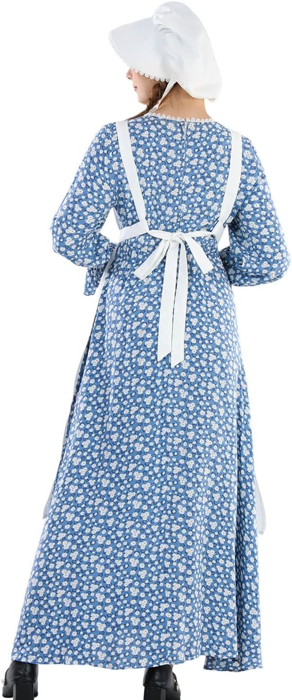 Nuoqi Pioneer Dress Women Prairie Dress with Bonnet Adult Long Colonial Costume