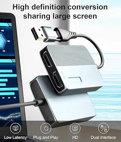 Miniatura 2 de Weton Adaptador USB 3.0 o USB C a HDMI para monitores duales, doble 1080p a 60Hz Universal Video Graphics USB a HDMI Splitter Extender compatible
