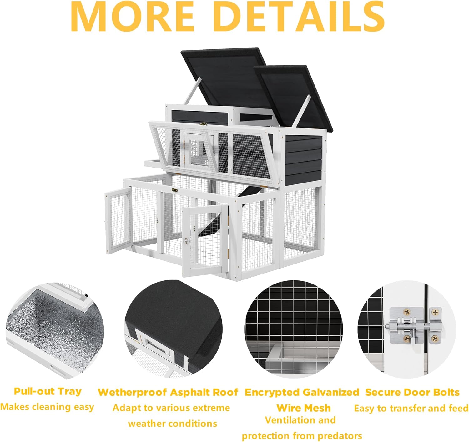 37.8" L Rabbit Hutch Outdoor,UV-Proof Home for Chickens, Ducks,Bunnies & Guinea Pigs，2-Story Pet House Indoor Bunny Hideout with Ventilation Door，Weatherproof Asphalt Roof for Garden Backyard (Grey)