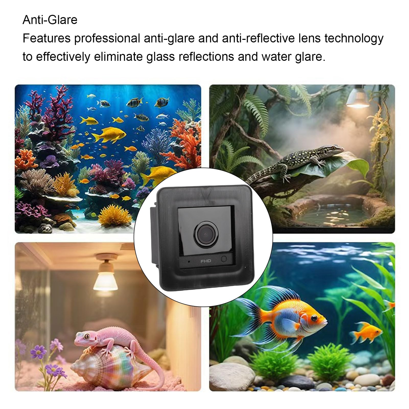 Cuifati Telecamera per acquario e terrario da 2 MP 2K, antiriflesso, senza foratura, per finestre, con rilevamento umano, Wi-Fi, visione notturna e registrazione 24 ore su 24, 7 giorni su 7