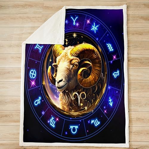 Miniatura 2 de Manfei Aries - Manta de cama de 12 constelaciones para niños y niñas, decoración de habitación, manta del zodiaco de astrología occidental para Gris
