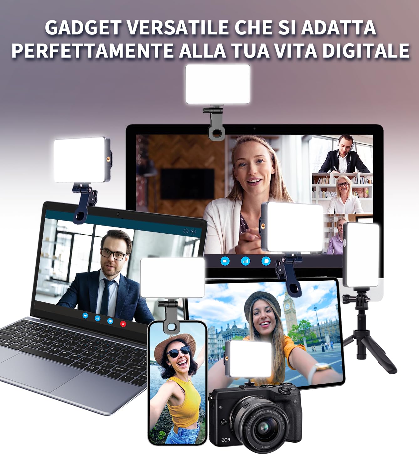 3000mAh Luce per Selfie Ricaricabile, di dimensioni tascabili, Clip On, Compatibile con Telefono, Fotocamera e Laptop per Immagini,Video,Tiktok Live Streaming,Riunioni Zoom, con Tasca per il Trasporto