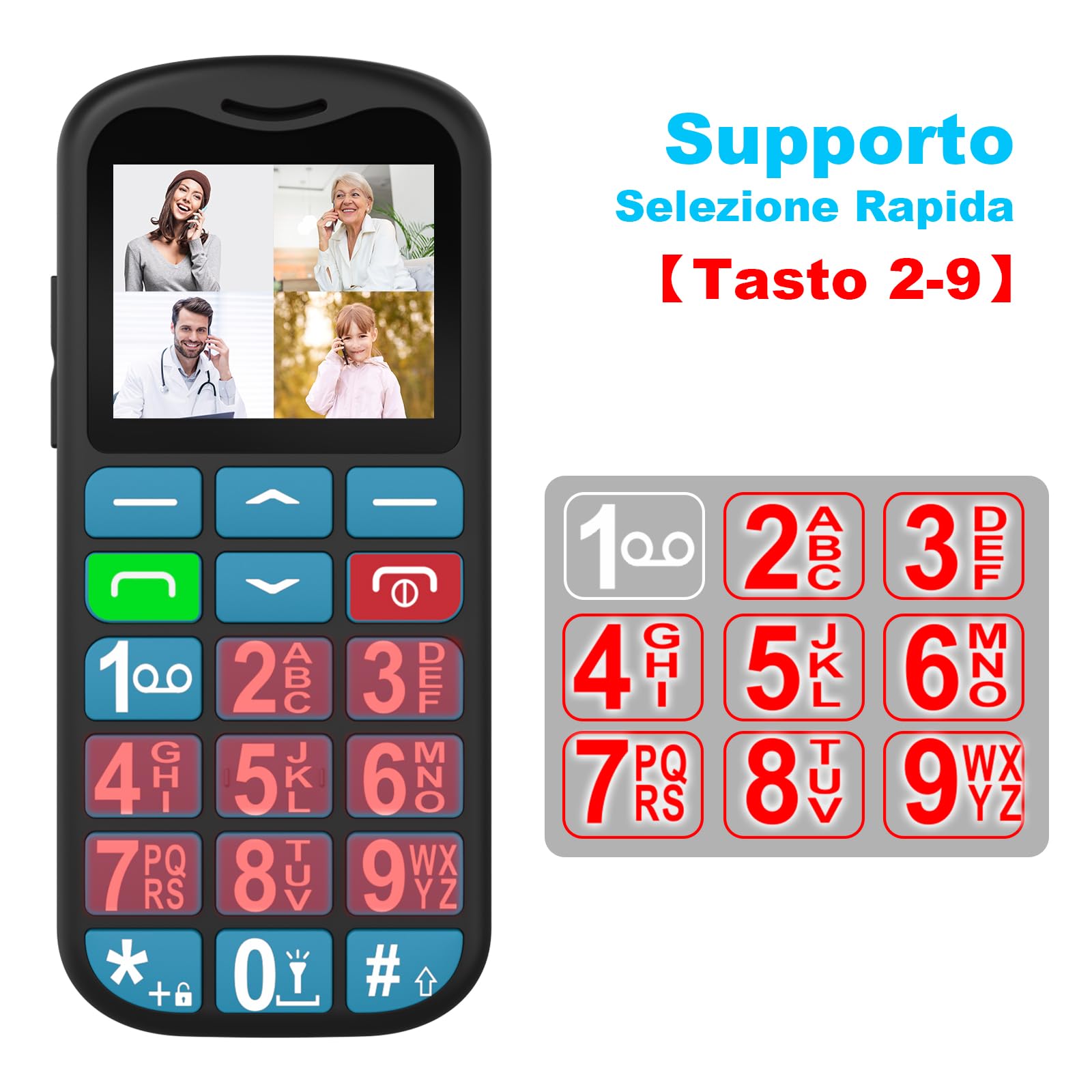 uleway Telefono Cellulare per Anziani, 4G senza Contratto, Grande Pulsante Facile da Usare, Volume Elevato, Supporta Nano SIM, Pulsante SOS, Composizione Rapida, Torcia, Display 1,77 Pollici, USB-C