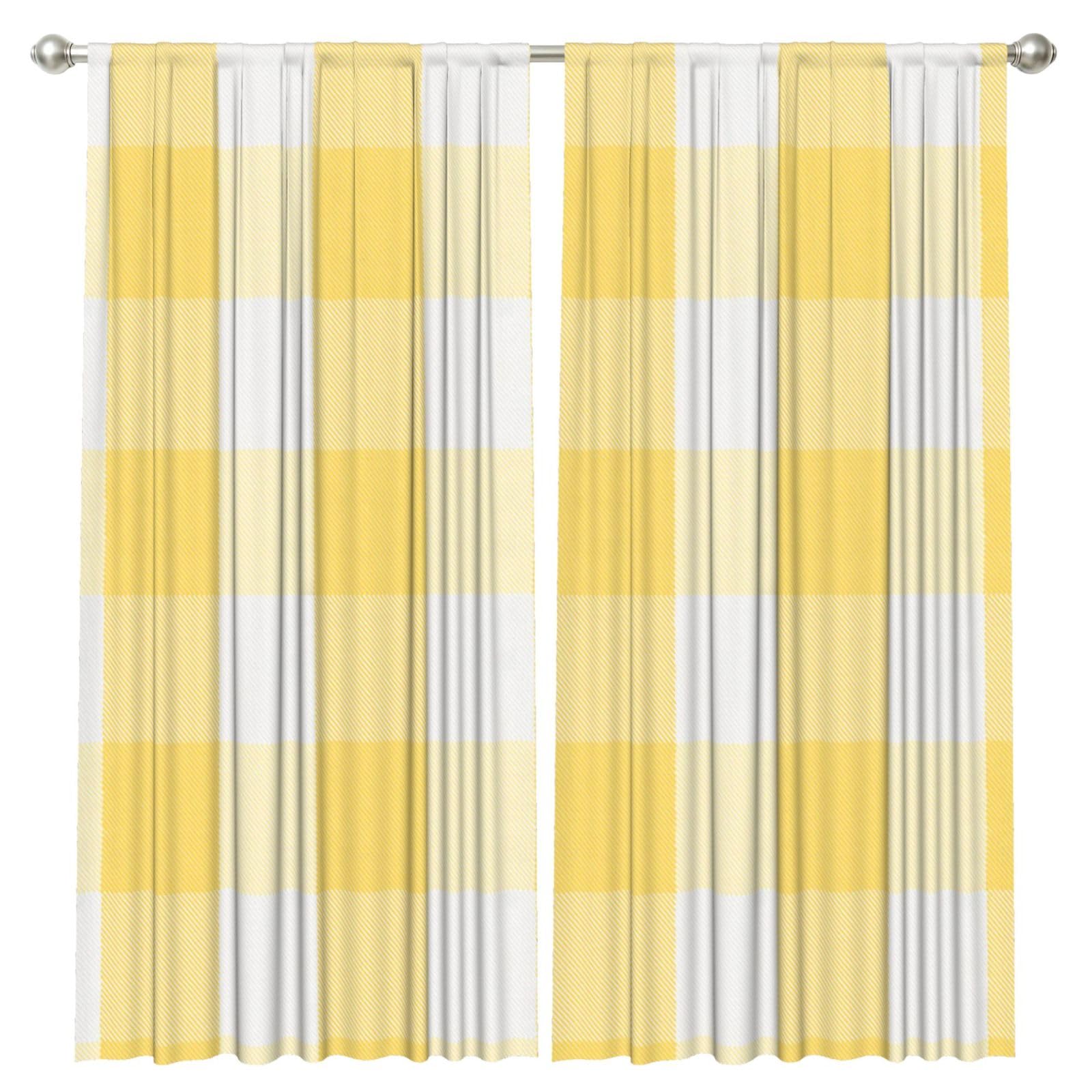InOmak Rustic Yellow And White Buffalo Check Plaid, 2 Panels Window Curtains 52 x 84 Inch Blackout Curtains for Living Room Bedroom
