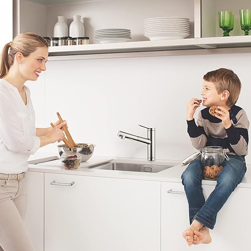 Miniatura 6 de CREA Grifos de la cocina, Bar del fregadero del grifo, Grifo del fregadero de la cocina Extraer de níquel cepillado de una sola manija de