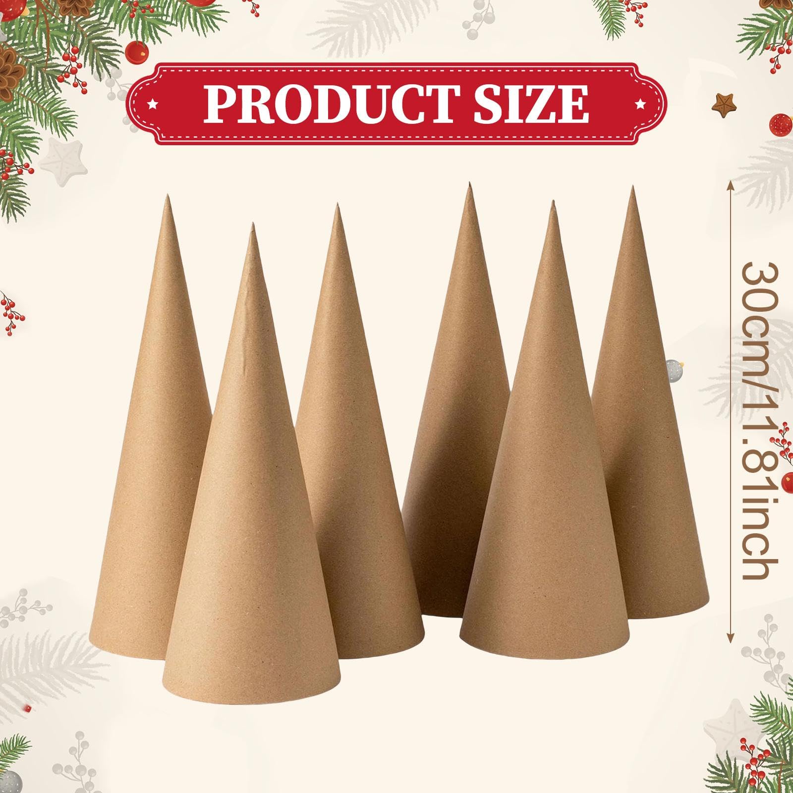 Colcolo 6 x Pappmaché-Kegel, Bastelkegel, 30 cm, Weihnachtsbaum-Dekoration, offener Boden, für Feiertage, Büro, Weihnachten, DIY-Kunstprojekte