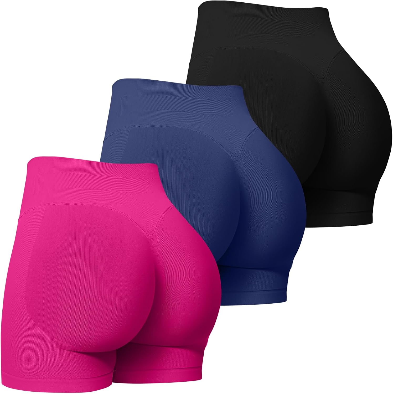 Coume 3 Pack Women Workout Impact Shorts 4.5" Scrunch Butt Lifting High Waisted Seamless Biker Athletic Gym Yoga Shorts