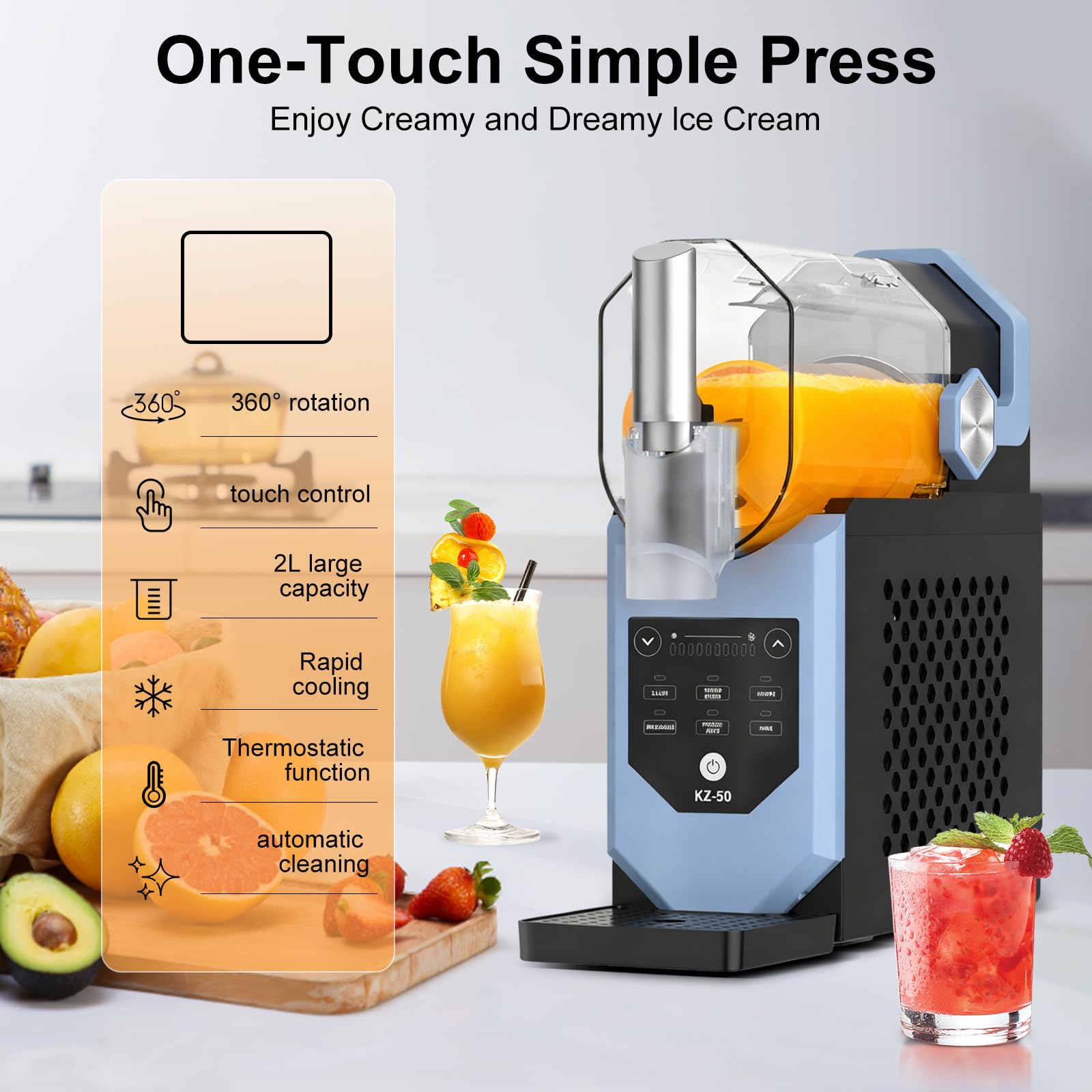 Macchiatto Slush Maschine, 5-in-1 Eismaschine mit LED-Display, 6 Programme & Ein-Knopf-Bedienung für Slush, Cocktails, Milchshake, 2L Behälter,Turbo Freeze, kein Eis erforderlich,Für Home & Party