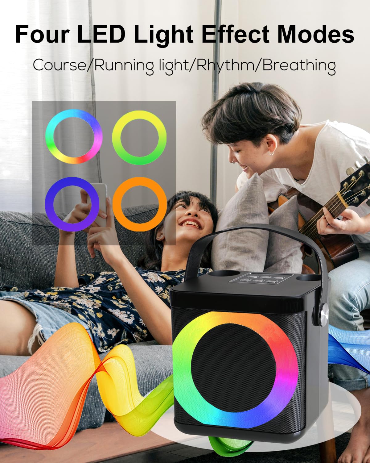 Karaoke Maschine Tragbares, Karaoke anlage mit 2 mikrofonen, Bluetooth Karaoke Set für Kinder Erwachsene mit Stimme wechselnde Effekte & LED-Lichter Jungen Mädchen Geschenke Heimparty