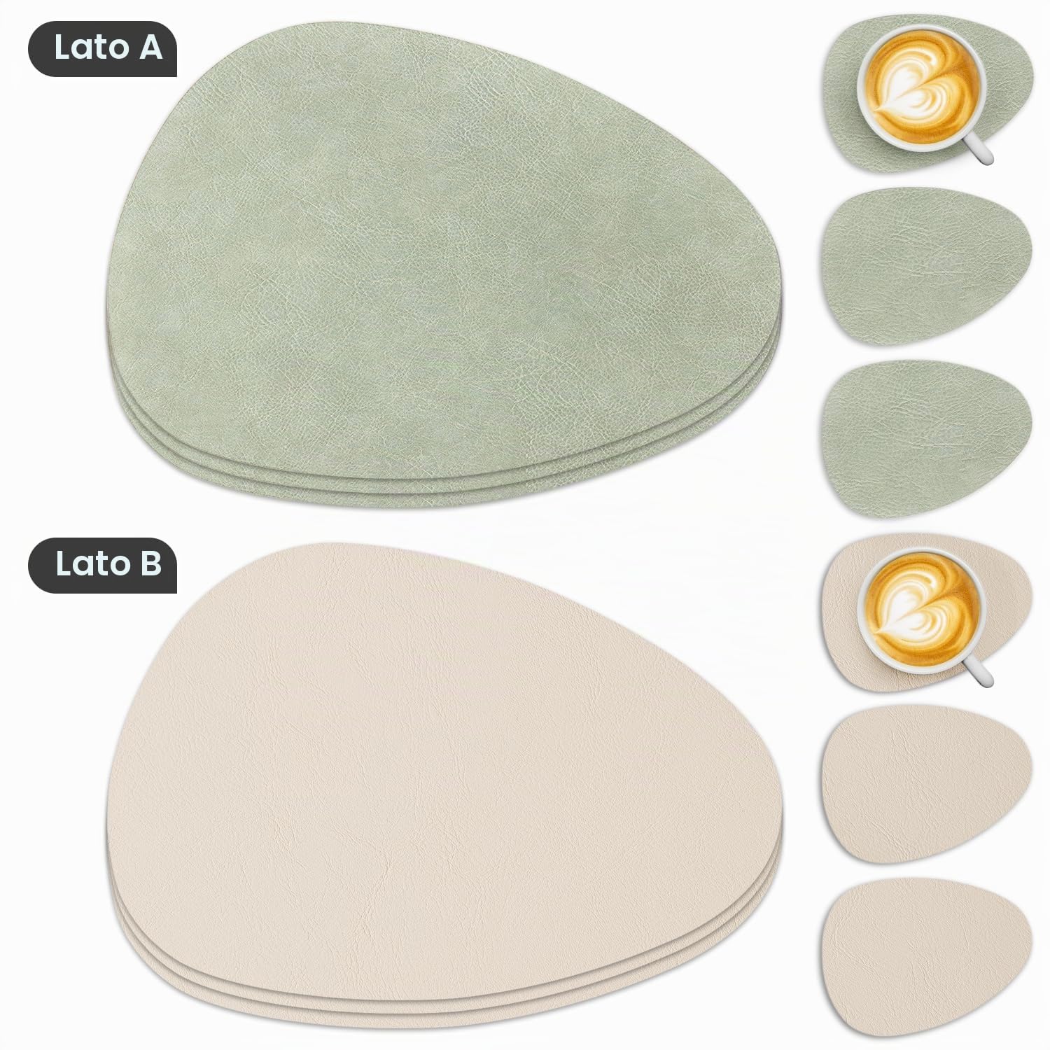 Tovagliette Americane lavabilie e Sottobicchieri Ovale Set di 6, Tovagliette Colazione Plastica Facile Pulire Bifacciale Antiscivolo Impermeabile