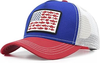 American Fish Flag Trucker Hat, Snapback Mesh USA Flag Baseball Caps, Fishing Gifts for Men Women Fisherman