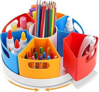 Restorgan Rotating Stationary Organiser, 7 Compartments Desk Organiser for Kids Desk Didy, Pen Organiser, Art Supply Organiser for Home Office school Supplies (Multicolored)