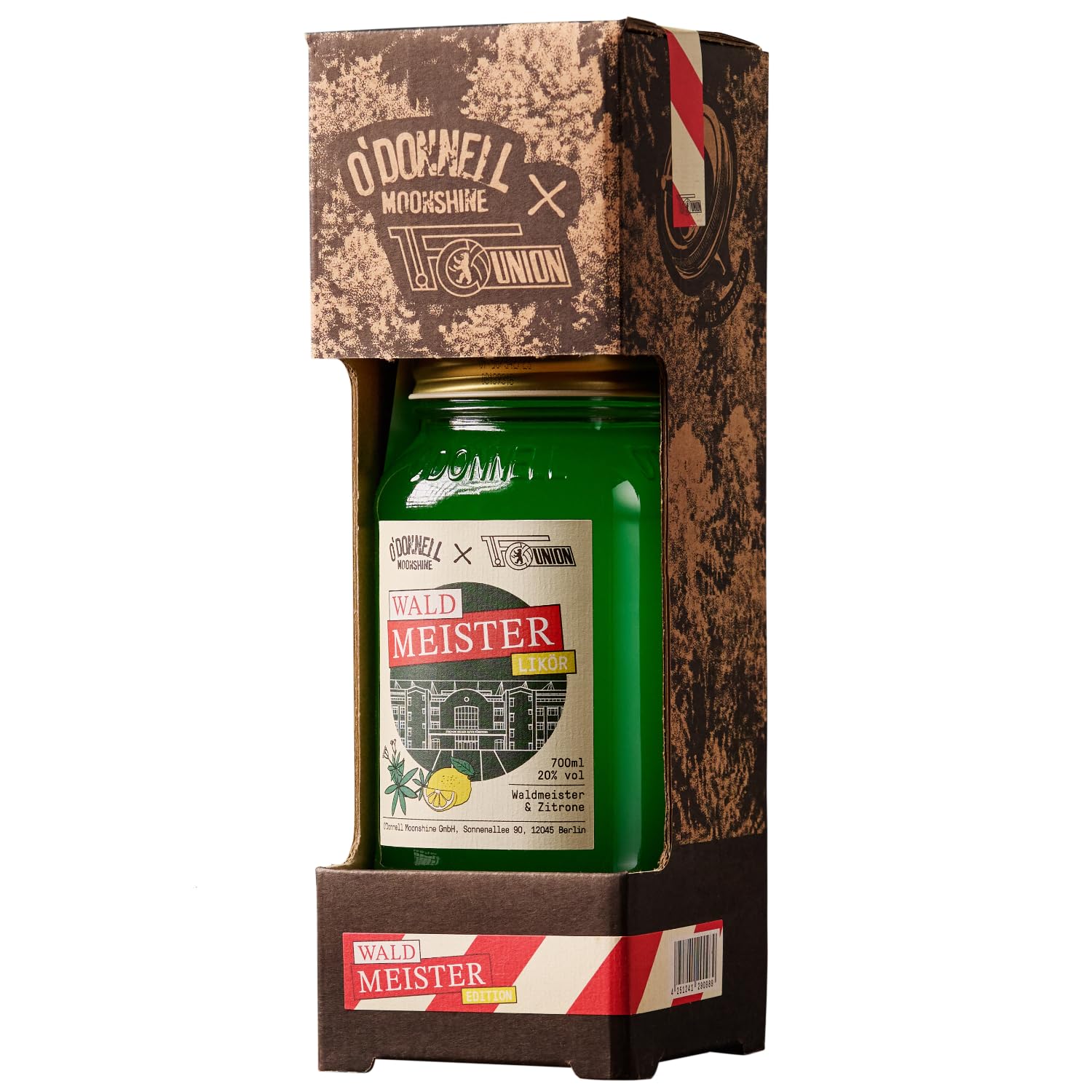 O'Donnell Moonshine Waldmeister-Zitrone 1. FC Union Berlin Kombi-Set mit Ausgießer Vegan Likör Deutschland inkl. FeinWert E-Book (1 x 0,7l)