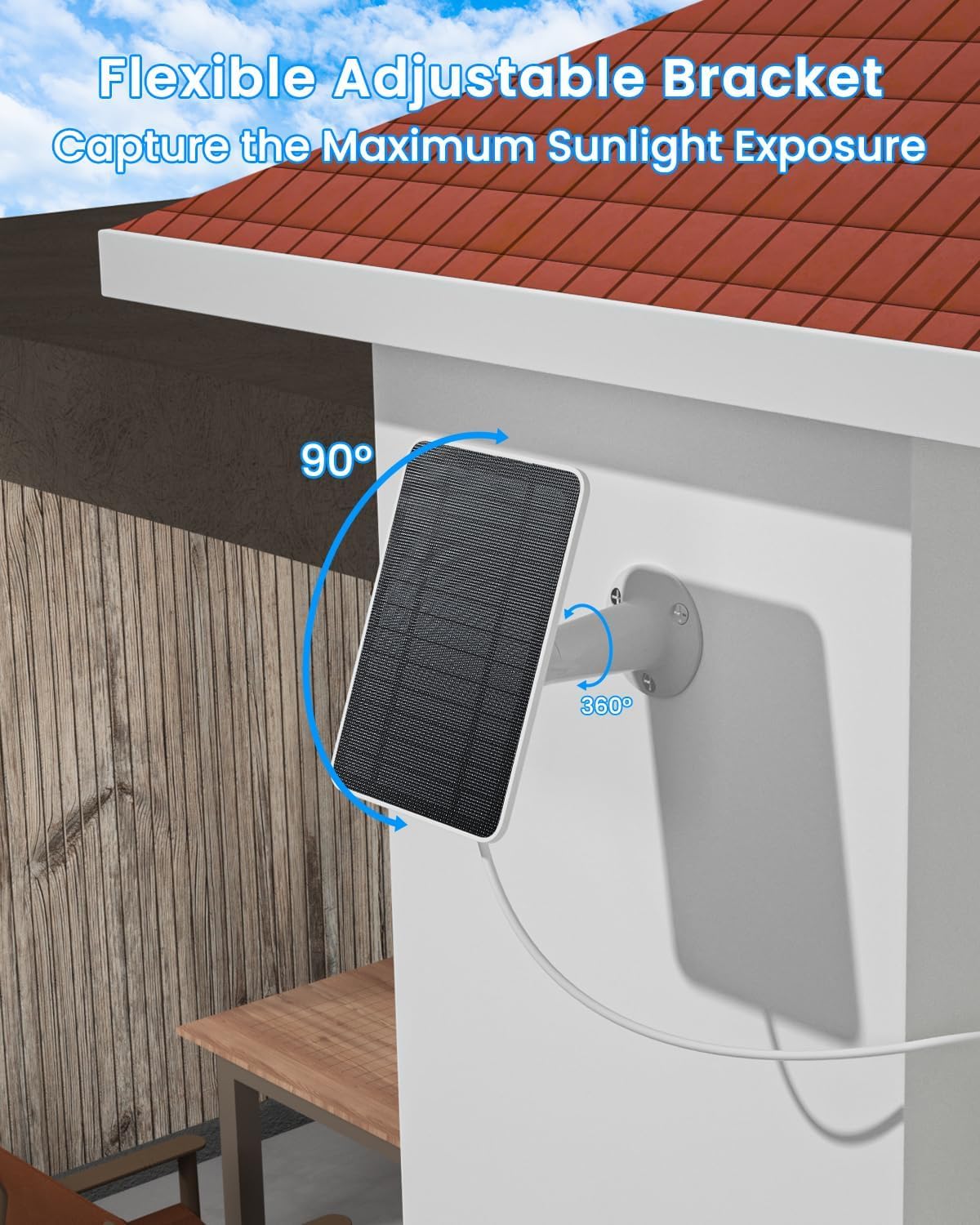2 Pack Solar Panel Charger Compatible with Arlo Essential 2K Outdoor(2nd Gen)/Essential XL Camera(2nd Gen)/Essential Spotlight, Solar Panel with IP65 Waterproof 10ft Micro USB-C Cable & Wall Mount