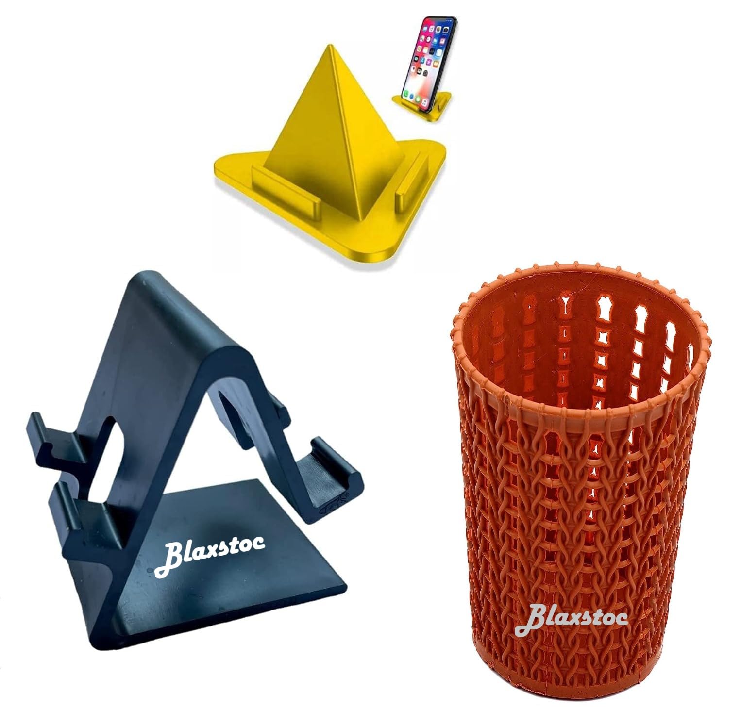 BLAXSTOC OOLA-22 Mobile Stand Multi Angle Tablet/Mobile Stand Holder for iPhone, Samsung, OnePlus, Xiaomi Mini Pyramid Mobile Stand and Pen, Pencil Holder Perfect for Bed,Office, Home, (Pack of 3) (B09STZDQV1) Amazon Price History, Amazon Price Tracker