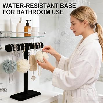 Barelove Jewelry Stand Display 1 Tier, Black Velvet T-Bar Bracelet Watch Bangle Necklace Holder for Organization Showcase or Store Display
