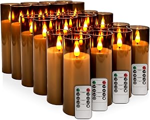 24 Pack Acrylic Flameless LED Candles with Remote Timer (Gray) | Battery Operated (without battery),3D RealisticPillar Candles, Suitable for home decoration, weddings, Halloween