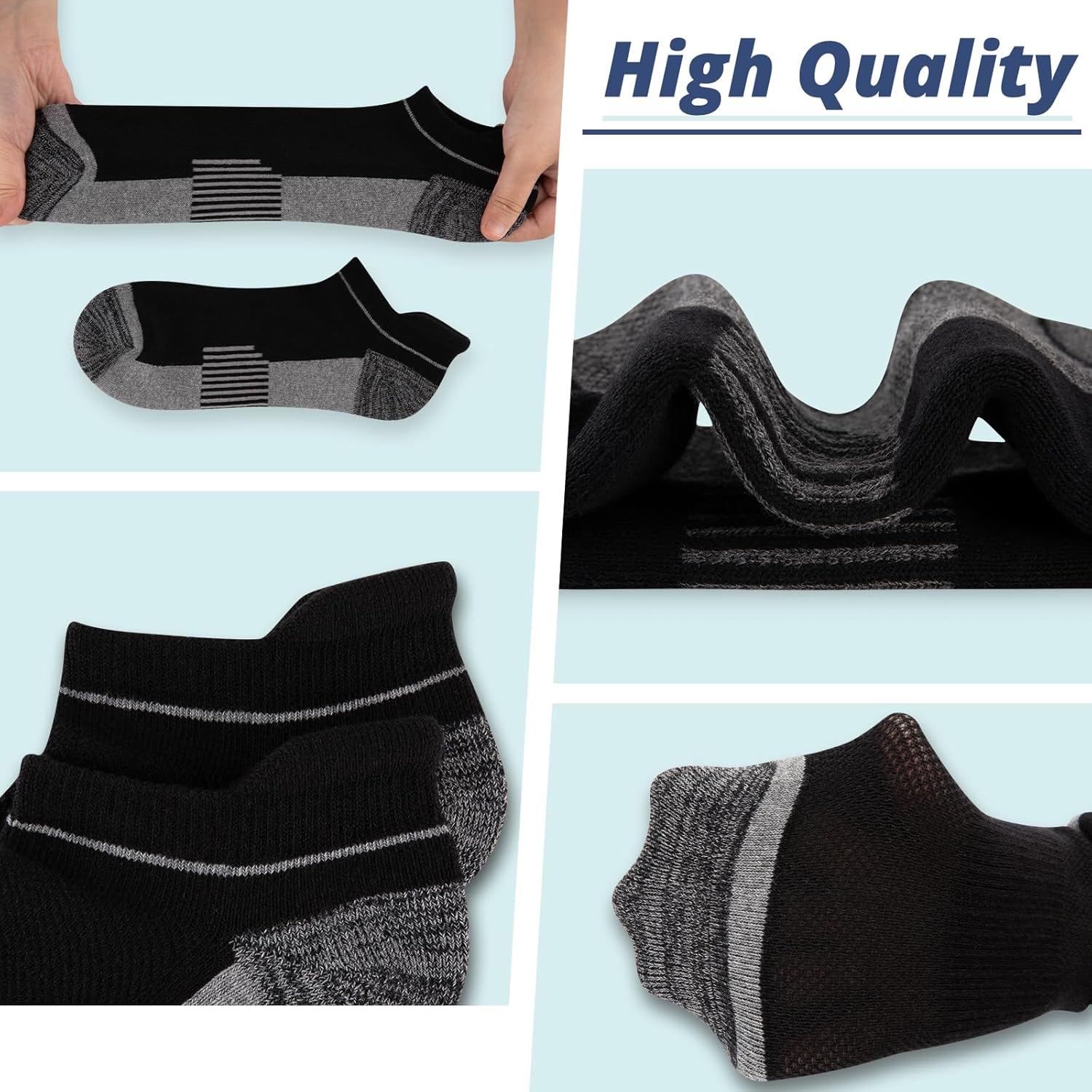 COOVAN Mens Cotton Ankle Athletic Socks 8 Pack Cushiond Breathable Low Cut Anti-Blister Tab Sport Sock 8 Pairs - Image 6