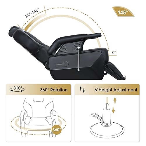 Miniatura 7 de BarberPub Silla de peluquería reclinable resistente, sillas hidráulicas multiusos para estilista, peluquería y tatuaje 2688 (negro)