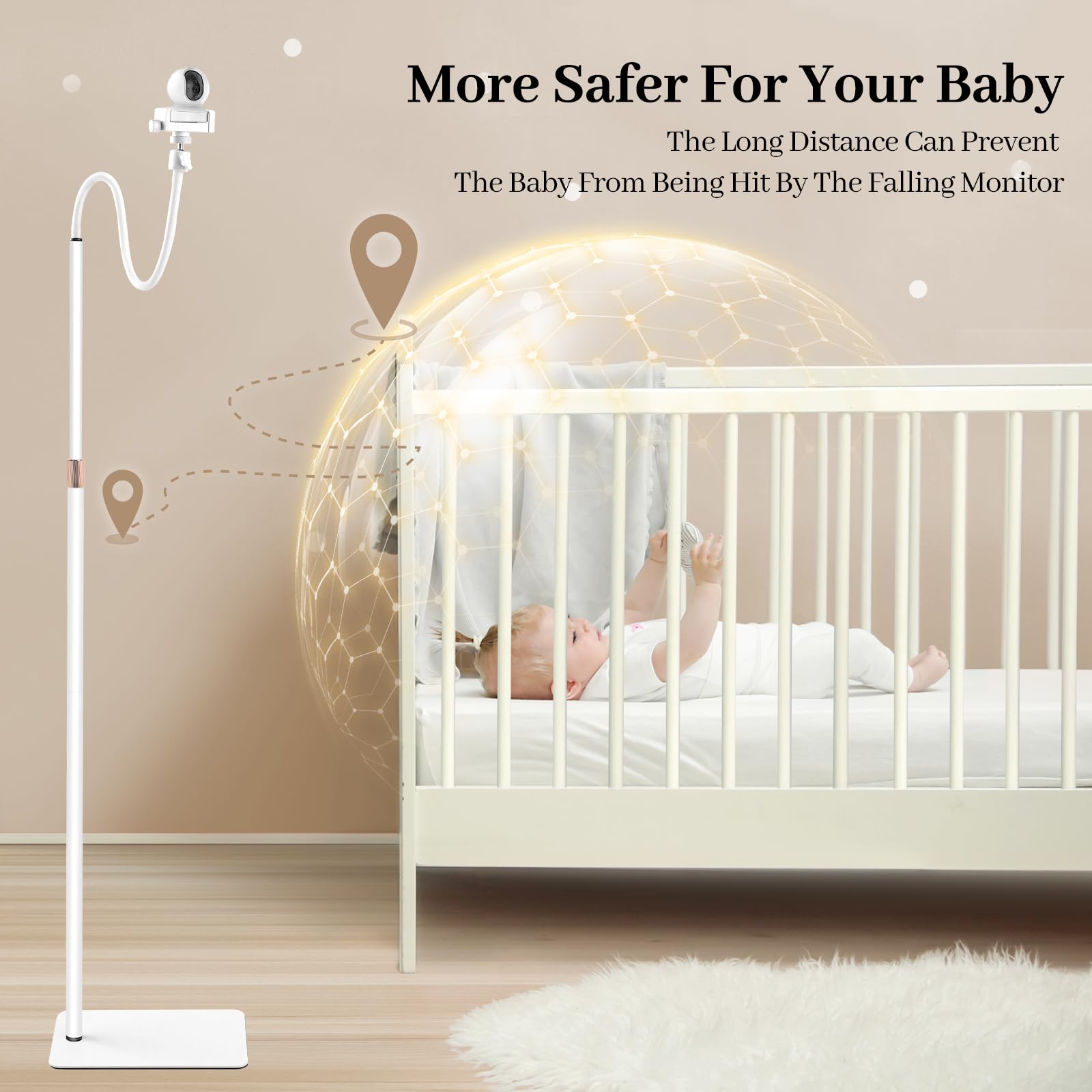 Supporto per baby monitor con filettatura da 1/4", 90 – 175 cm, altezza regolabile, supporto universale per fotocamera di sorveglianza, compatibile con monitor/telecamera di sicurezza