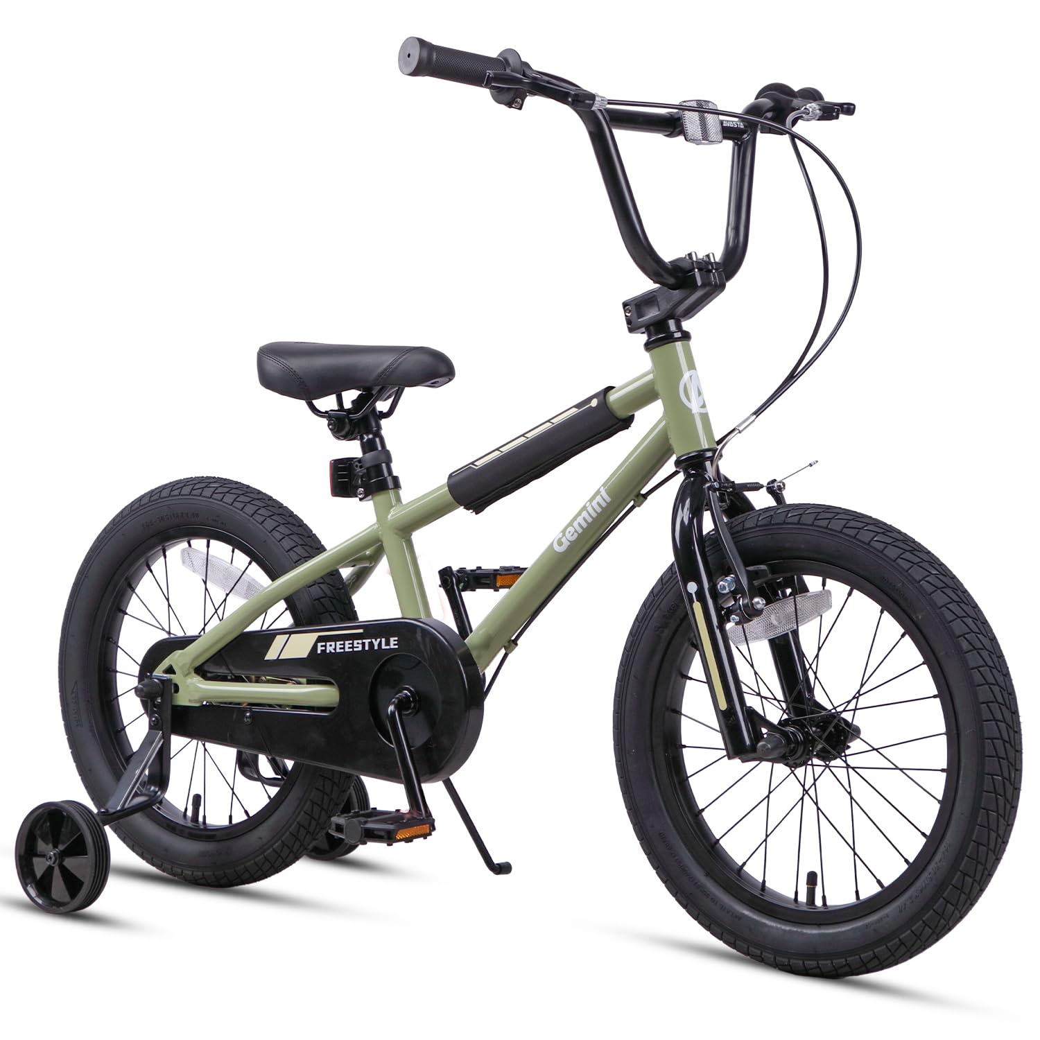 AVASTA 18 Inch Kids Bike for Over 5 Years Old Boys Girls Youth BMX Style Bicycle with Bell & Stabilisers & Kickstand, Army Green