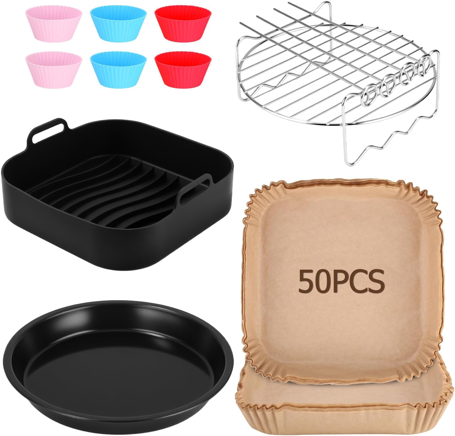 Hot Air Fryer Accessories 20.5 cm, Airfryer Accessories Compatible with Philips Airfryer XL 6.2 L, Cosori 5.5 L 4.7 L, 6 L, 6.2 L, Cecotec 6 L Airfryer Silicone Mould Pot, Reusable Air Fryer