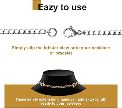 Necklace Extenders, 10Pcs Stainless Steel Gold Silver Necklace Bracelet Anklet Extension Chains with Lobster Clasps and Closures for Jewelry Making