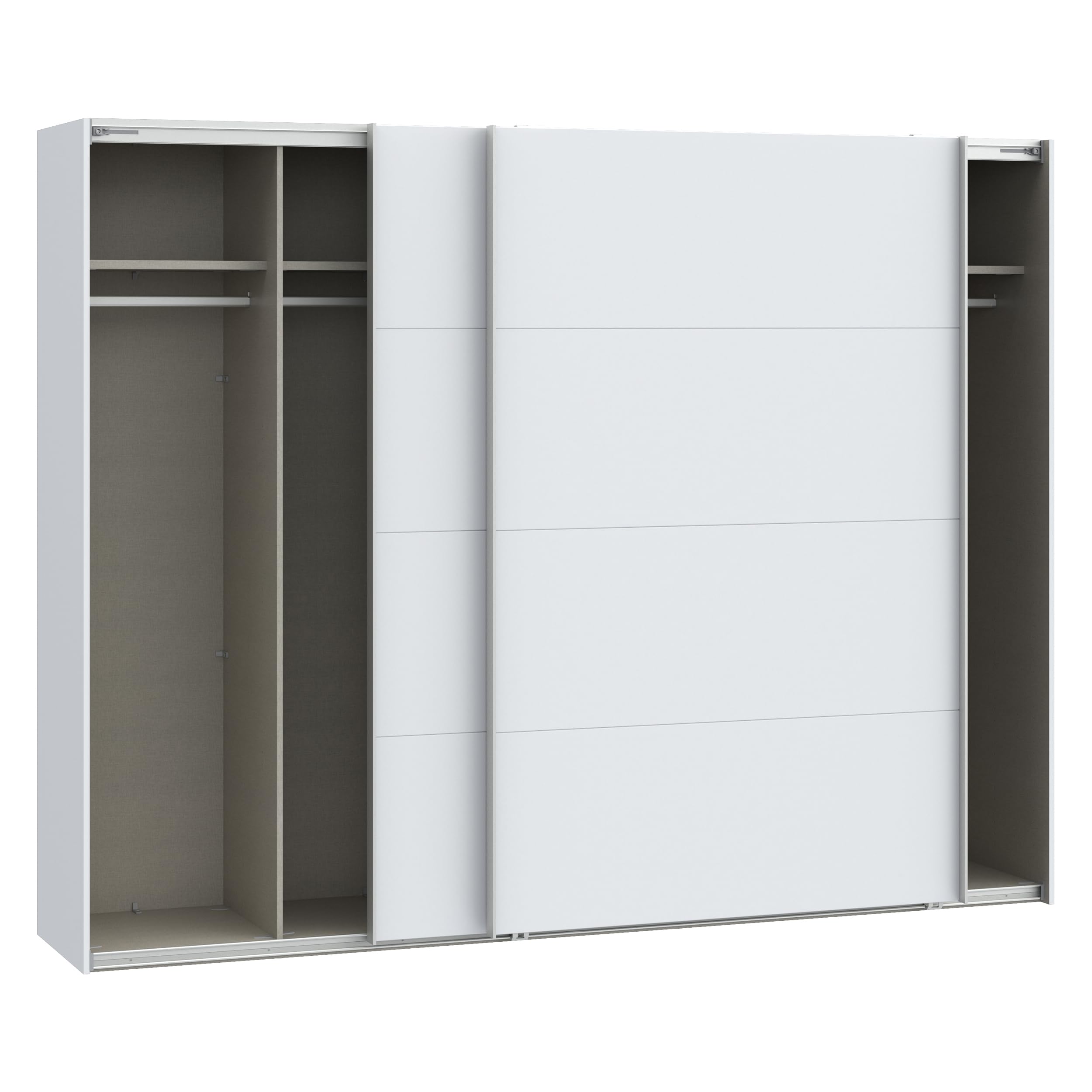 Forte SOPHISTISPACE Kleiderschrank 270, 2-türiger Schwebetürenschrank mit Einlegeböden und Kleiderstange, Weiß, 269,8 cm breit, 210,5 cm hoch, 62,9 cm tief