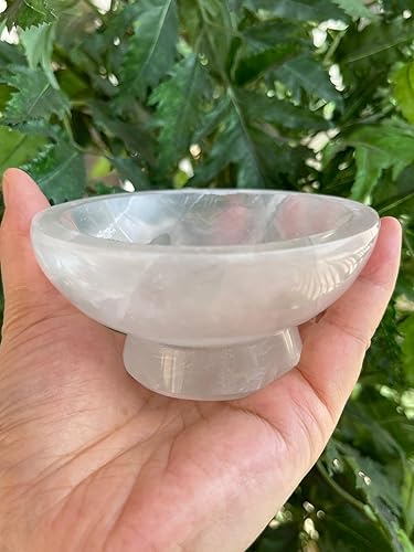 Miniatura 3 de GAF TREASURES Piedra preciosa tallada - Cuenco de carga pulido de cristal de selenita de 4 pulgadas de diámetro con pedestal, cuenco de selenita en