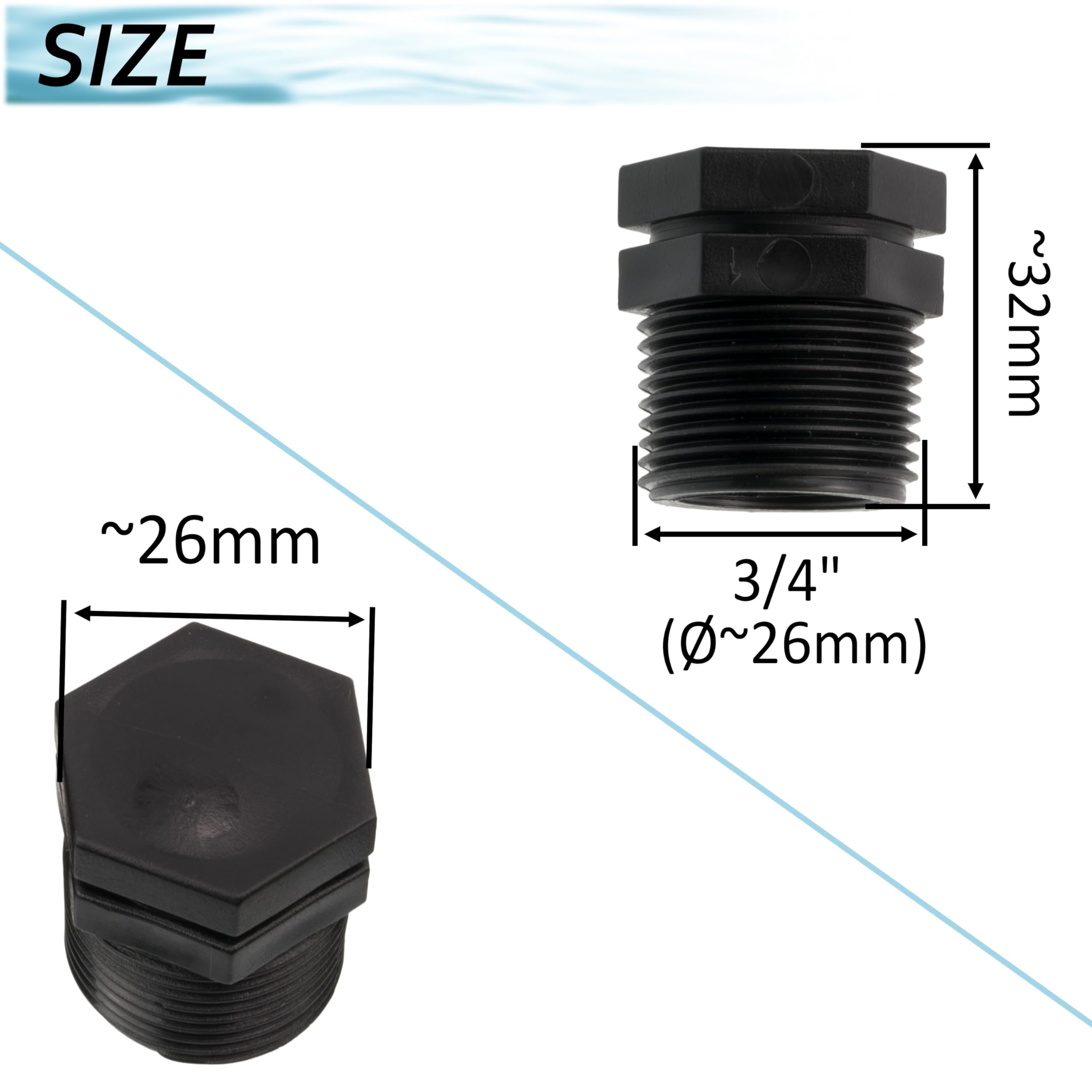 AERZETIX Lot de 5 Bouchons Mâles 3/4" Polyéthylène pour Tuyau d'Arrosage Irrigation Pression Max 10 Bars Noir