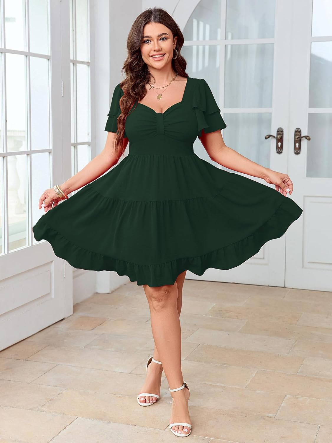 SCOMCHIC Women's Plus Size Summer Dresses Short Sleeve Sweetheart Neckline A Line Cocktail Boho Cute Mini Short Dress - Image 3