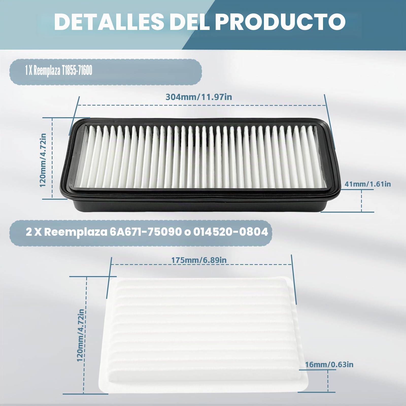 Kit de filtro de aire de cabina para tractor Kubota T1855-71600 6A671-75090 | 014520-0804