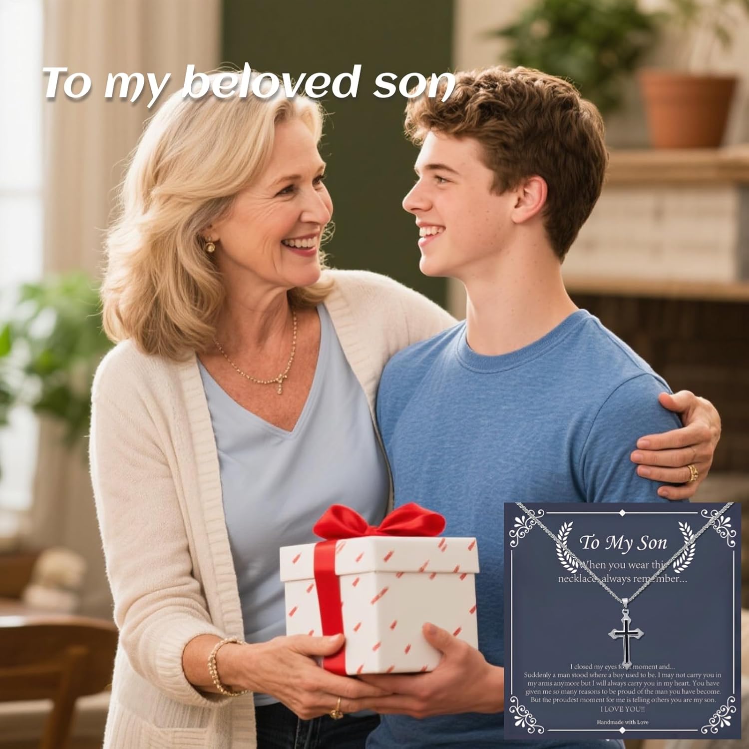 To My Son Necklace Christian Cross Pendant Xquisitely Engraved Lord'S Prayer Necklace Birthday Inspirational Gifts for Son - Image 7