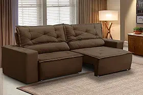 Sofá Retrátil e Reclinável 3 lugares com Molas 1,80m Livia Suede Marrom Adonai Estofados