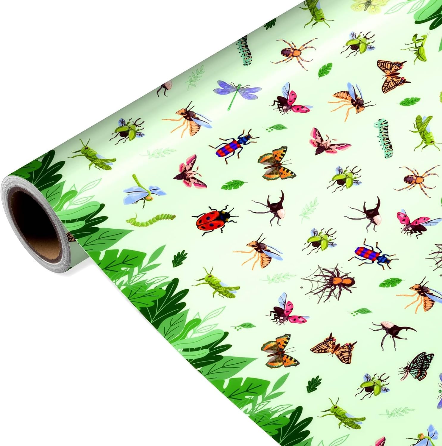 Pineraap Bug Wrapping Paper Roll, Garden Insect Gift Wrap, Spring Summer Ladybug Butterfly Gift Packing Paper Art Paper for Birthday Baby Shower Party Decor, 17Inch x 16.5Feet