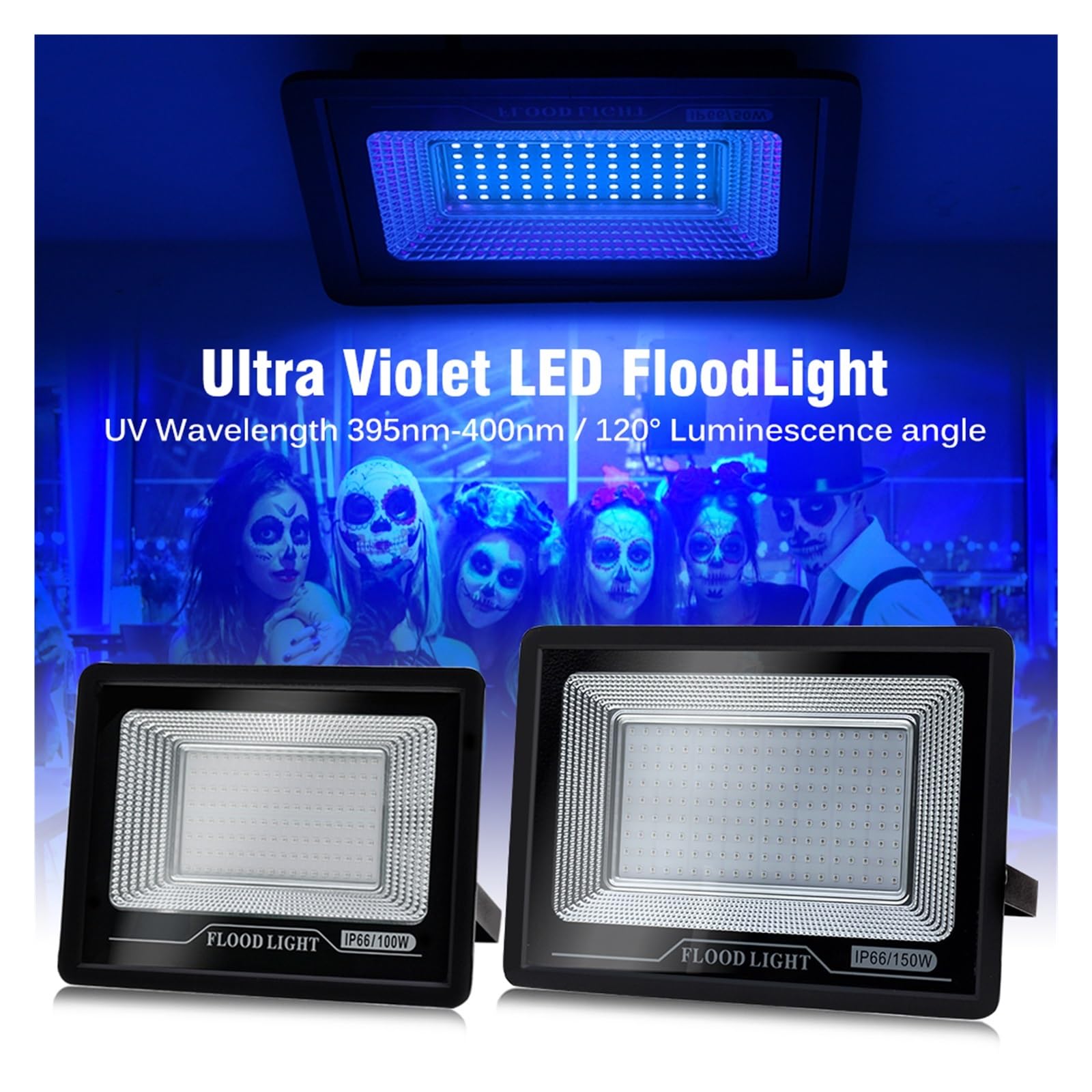 Światło Halogenowe UV Fluorescencyjna Lampa Sceniczna 50W 100W Ultrafioletowe LED Czarne Światło Wodoodporny Reflektor Dekoracja Na Halloween(100W)