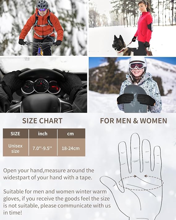 Winter Thermal Gloves - Fleece Lining Touch Screen Knit Stretchy Warm Gloves for Running Skiing Cycling Riding Hiking Camping - Men Women