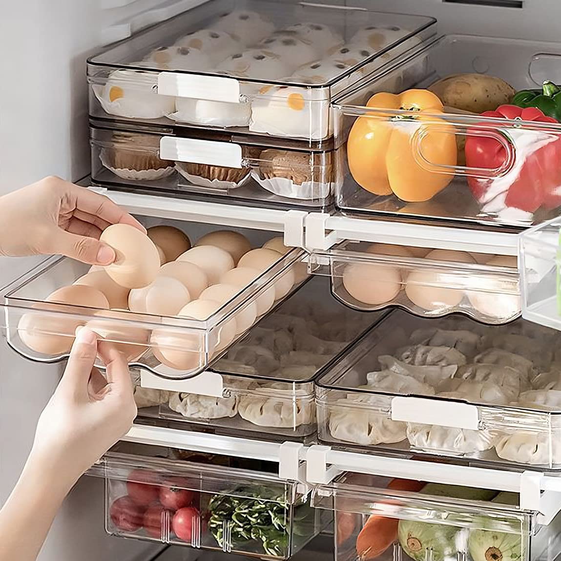 Cajón de Organización para Nevera , Organizador Huevos, Huevo Caja de Almacenamiento, Encargarse de Cajones Hueveras para Frigorífico, Soporte para Huevos para Nevera , Grande (18 huevos)