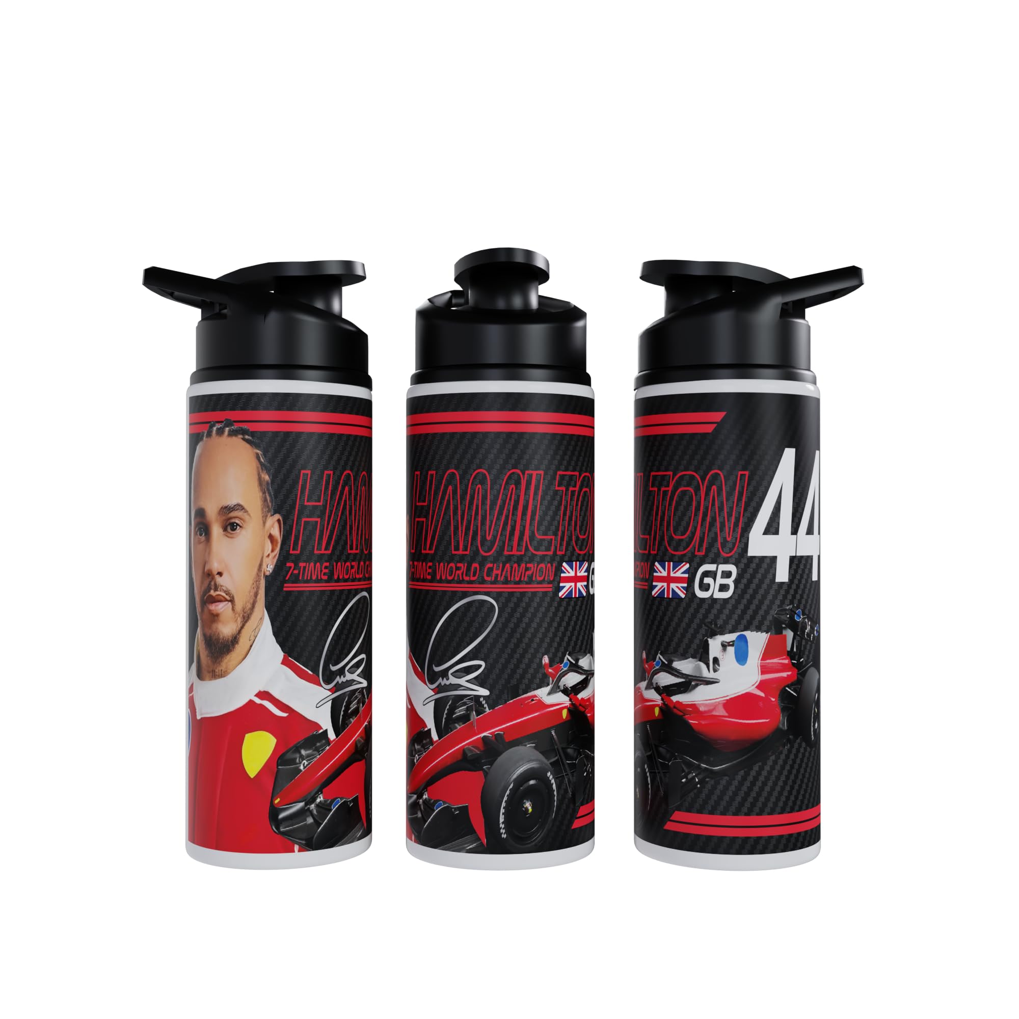 Partisan Hamilton Water Bottle F1 inspired Racing Fan Gift 750ml or 600ml Aluminium Sports Bottle with Flip Lid Carry Handle 2026 (Black, 600.0, Millilitres)