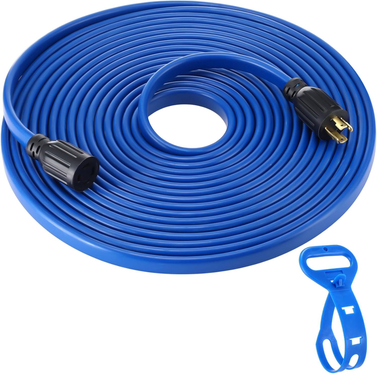 Kanayu 50 FT 4 Prong 30 Amp Generator Extension Cord Compatible with NEMA L14-30P/L14-30R 10 Gauge Flat Generator Power Locking Cable Heavy Duty for Manual Transfer Switch 125/250V 7500W, ETL Listed