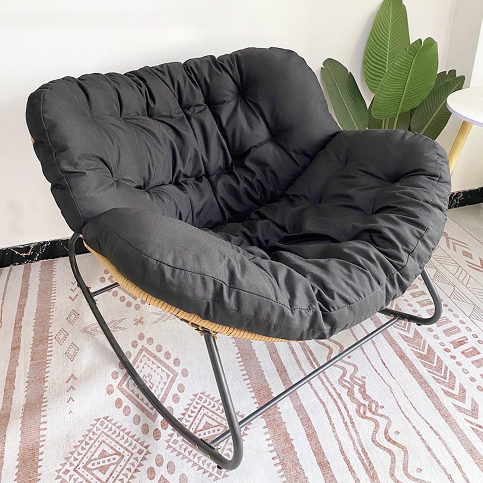 Mecedora de Exterior para Patio, cómoda Silla de Lectura para Interior con cojín Extragrande, Silla de Mimbre Extragrande con cojín Acolchado, Mecedora reclinable para Exterior, Porche y Jar