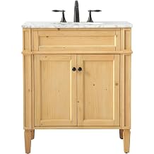 30" Pre-Assembled Bathroom Vanity with Sink, Solid Birch and MDF, Carrara White Marble Countertop Included, Single Oval Porcelain Sink, Natural Wood