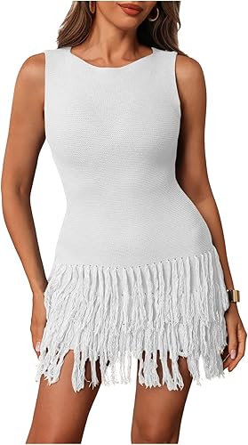 winkbay Women's Fringe Sleeveless Mini Dress