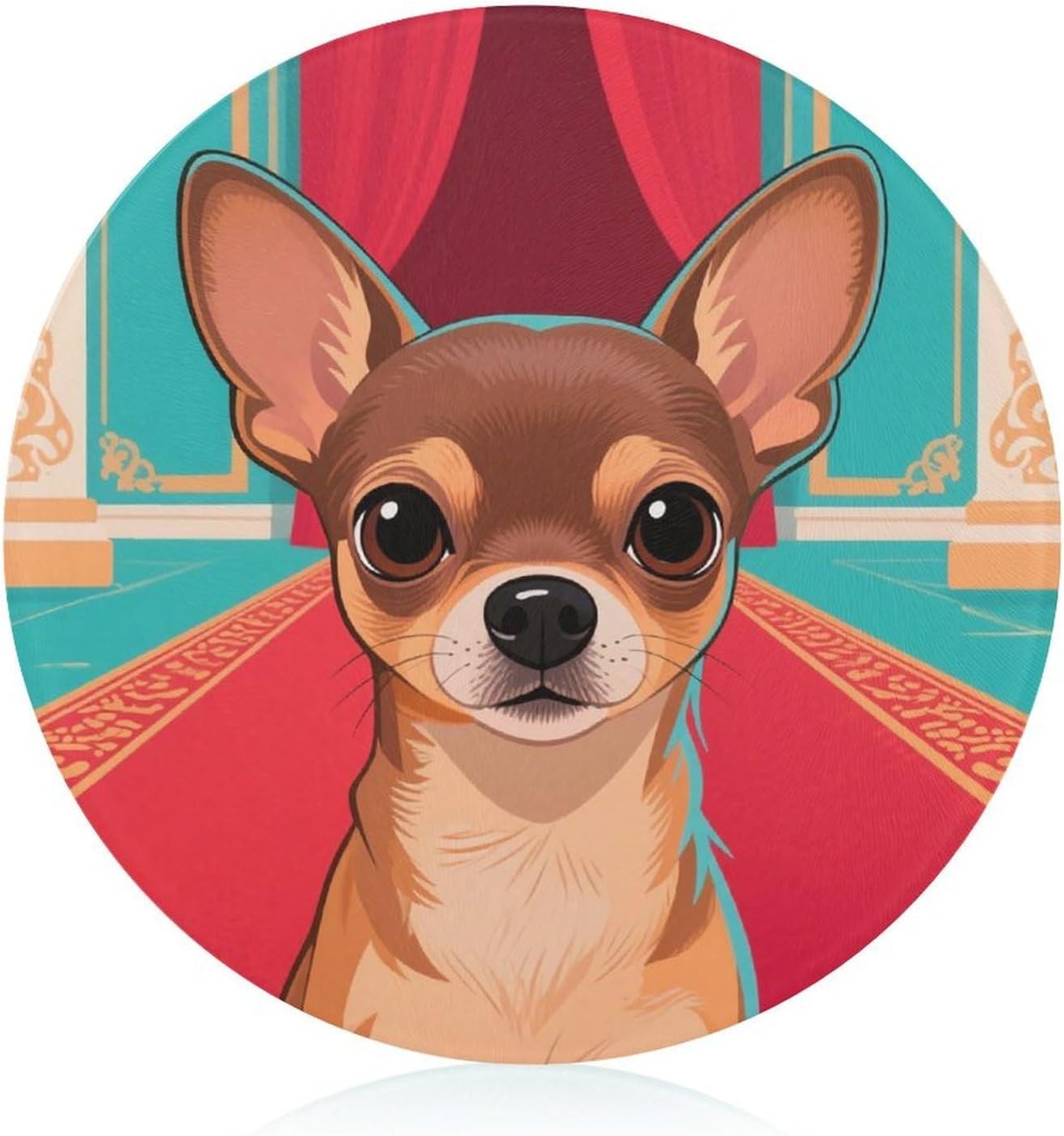 Chihuahua Tempered Glass Cutting Board Sturdy Chopping Block Personalized Large Butcher Block Lightweight Round Chopping Mat for Kitchen Non Slip