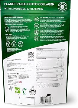 Planet Paleo Osteo Collagen Powder for Bone Health (175g, 35 Servings) Grass-Fed Bovine Collagen Peptides, with Zinc & Vitamin K2, Bone Density & Joint Health, Lemon