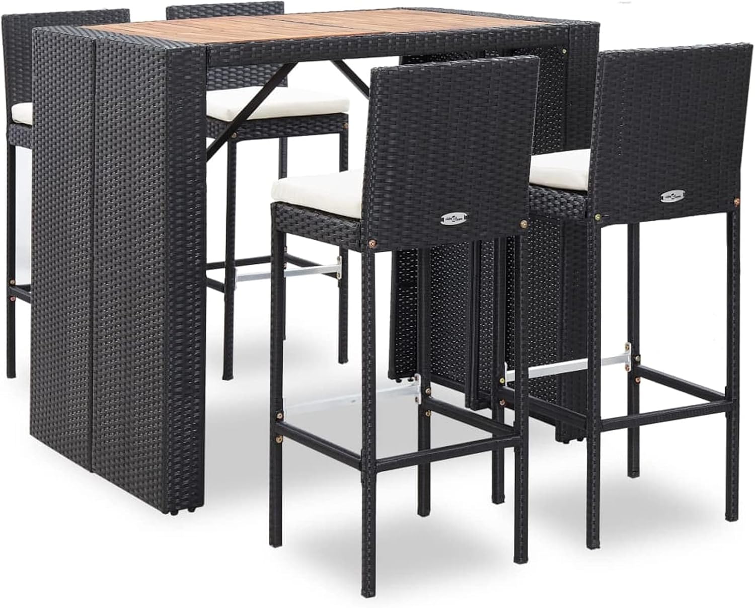 5 Piece Patio Bar Set Outdoor Bar Set Outside Bars for Patio Bistro Table Set Outdoor Poly Rattan and Acacia Wood Black