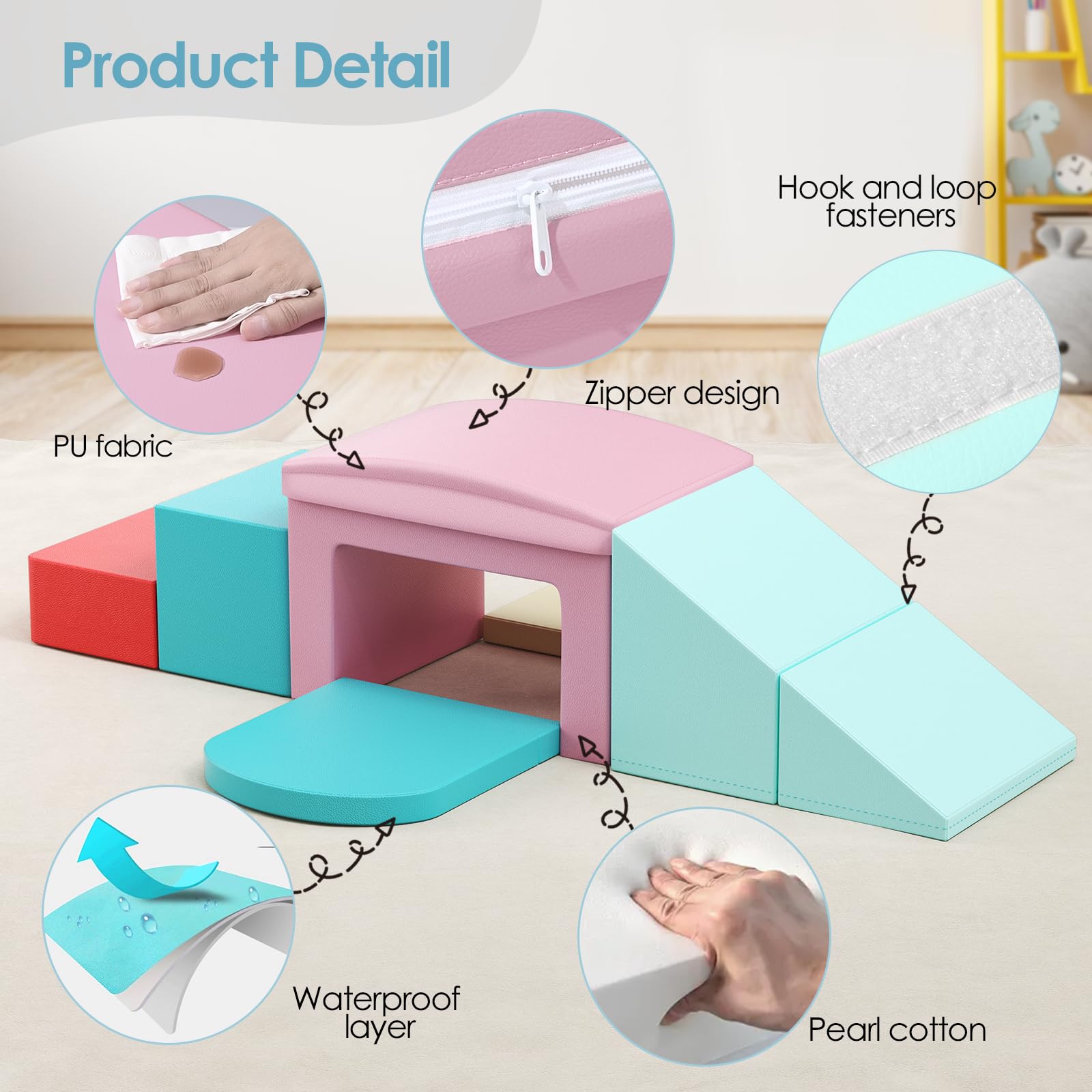 Blocchi in Schiuma, Cotone Perlato ad Alta densità, Fodera in Pelle PU Rinforzata Impermeabile e Resistente alle Crepe, Chiusura Invisibile, per Interno/Esterno - 5
