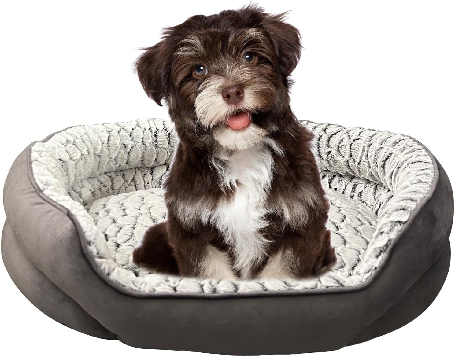 review Calming Orthopedic Dog Bed for Small Dogs - Soft Washable Round Puppy Sofa - Anti-Anxiety Cozy Cuddler Dog Bed with Non-Slip and Water-Resistant Bottom (Grey, 20