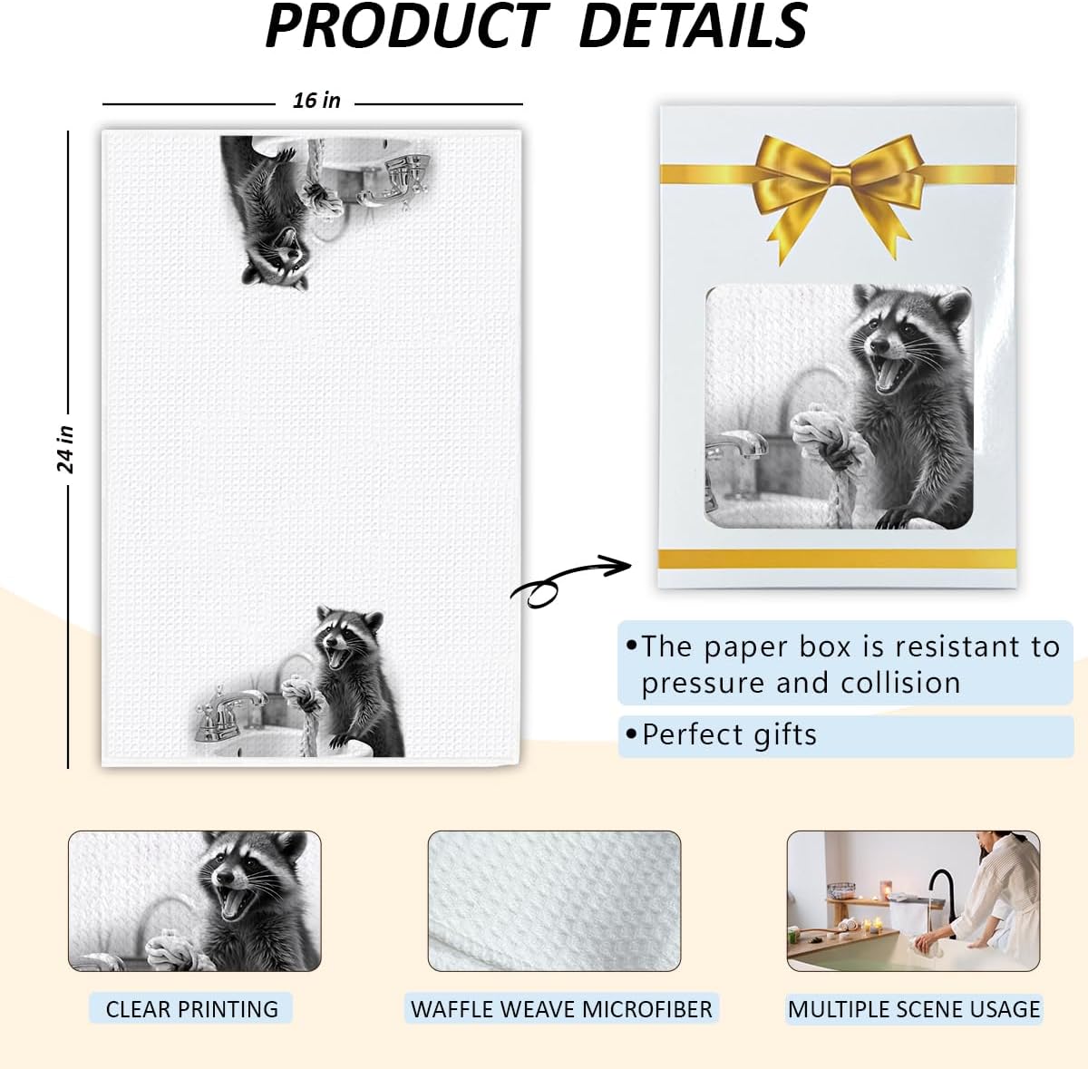 1 PCS Funny Cute Raccoon Hand Towels for Bathroom,Raccoon Gifts for Women,Raccoon Decor Cute Kitchen Towels,Animal Decorative Towels for Bathroom, Pet Owners Housewarming - A17 - Image 2